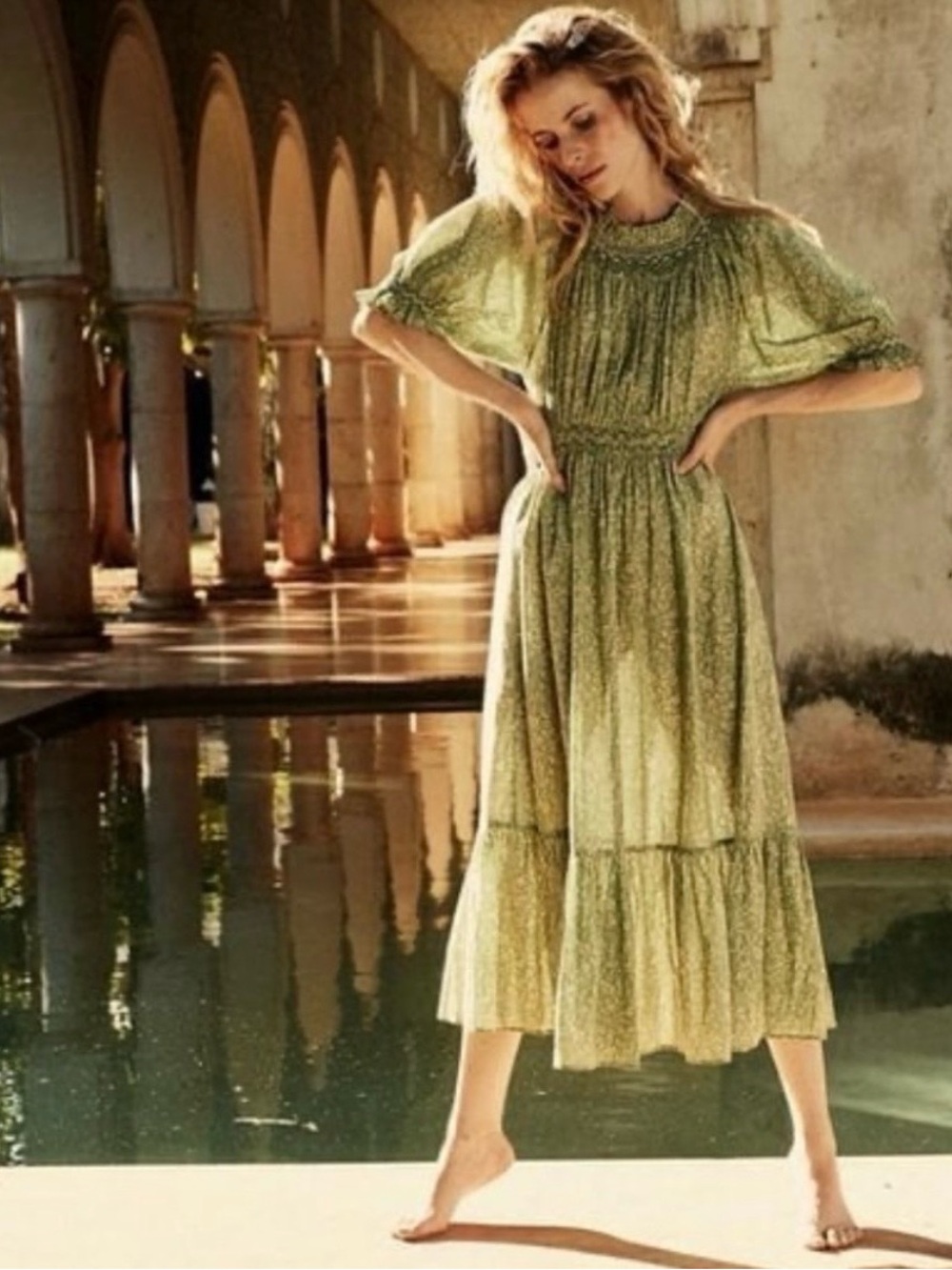 Dôen Isidore Dress in green garden bloom